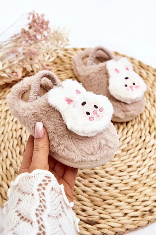 Kapcie Dziecięce Futrzane Króliczek Beżowe Dicera