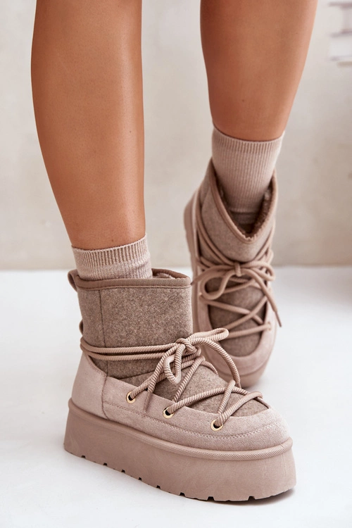 Śniegowce Z Wiązaniem Na Platformie Beżowe Mavora