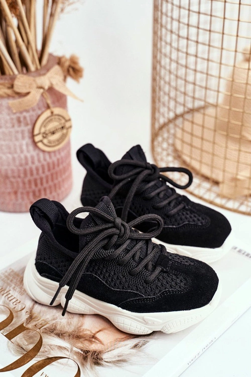 Sportowe Buty Dziecięce Sznurowane Zamszowe Czarne Volema