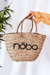 Pleciona Torebka Shopper Na Plażę NOBO XK0340 Beżowo-Czarna