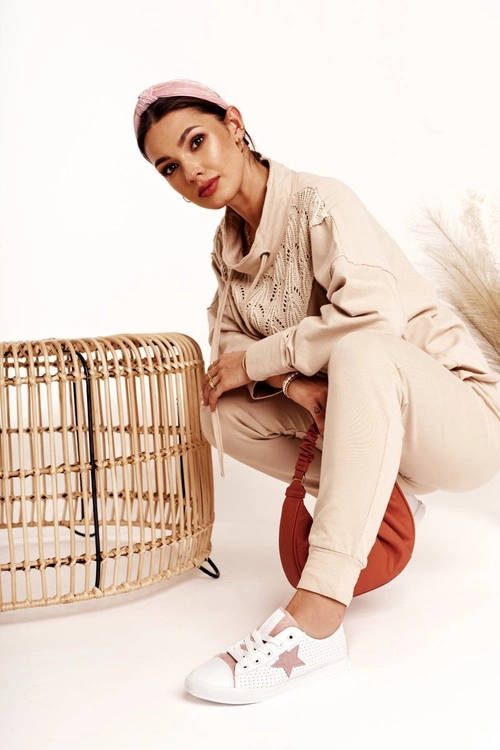 Damskie Skórzane Trampki Z Gwiazdą BIG STAR DD274691 Biało-Różowe