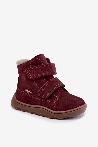 Skórzane Zamszowe Śniegowce Barefoot Dziecięce Froddo G2110151-4 Bordowe