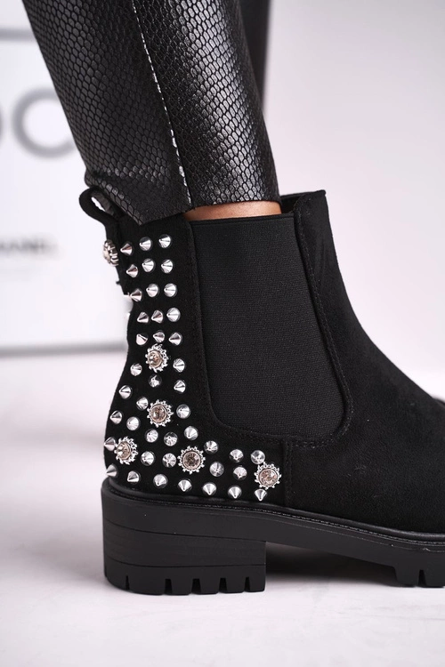 Damskie Botki Sztyblety Z Dżetami Czarne Lady In Black