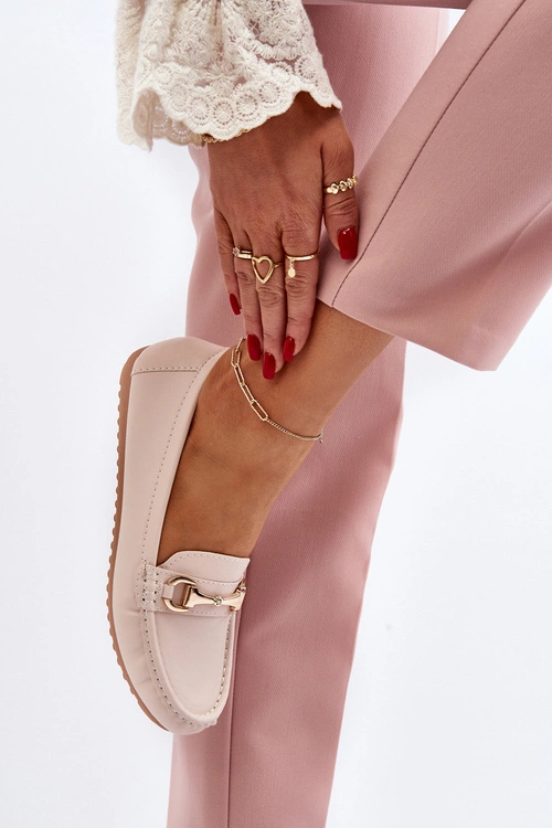 Damskie Klasyczne Mokasyny Eko Skórzane Beżowe Demese