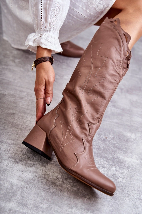 Skórzane Kozaki Do Kolana Ciemnobeżowe Andreia