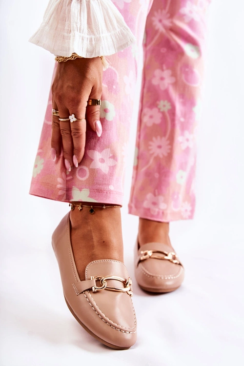 Skórzane Mokasyny Z Ozdobą Beżowe Millario