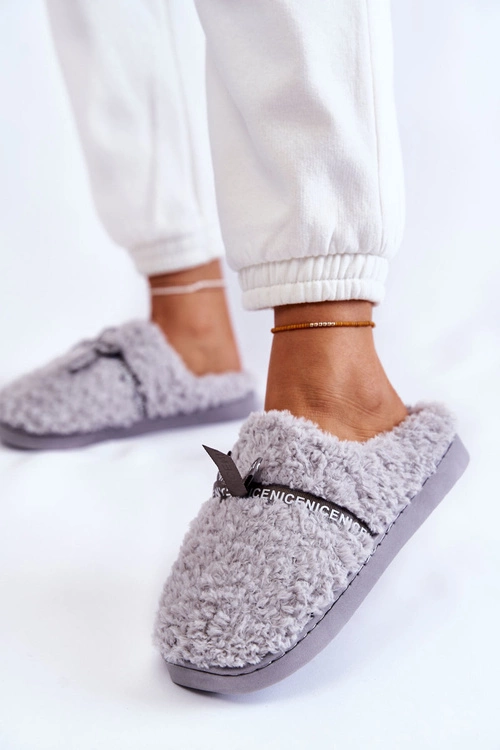 Damskie Futrzane Papcie Z Kokardką Szare Ryana