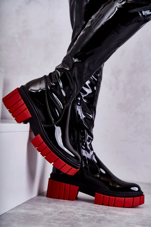 Lakierowane Damskie Kozaki Za Kolano Czarne Callen
