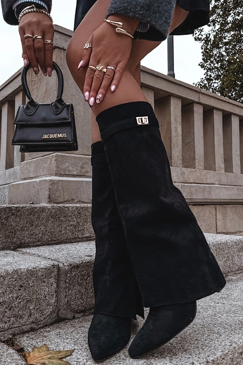 Kozaki Eko Zamszowe Obcas Słupek Na Zamek Ocieplane Wywinięta Cholewka Beżowe Evyra