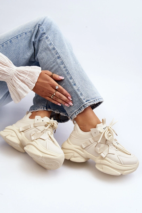 Sneakersy Damskie Na Masywnej Podeszwie Beżowe Windamella