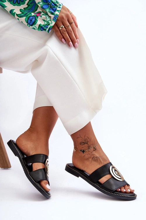 Modne Klapki Z Lustrzaną Ozdobą Czarne Deep Breath