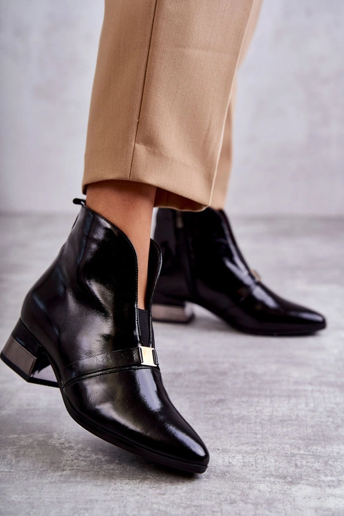 Skórzane Botki Na Płaskim Obcasie Laura Messi 2268 Czarne