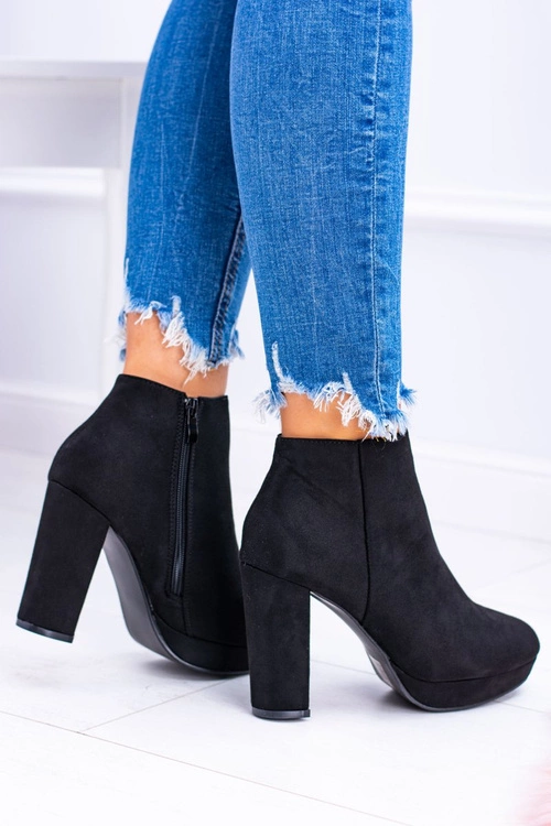 Czarne Nubukowe Botki na Słupku Emoretto