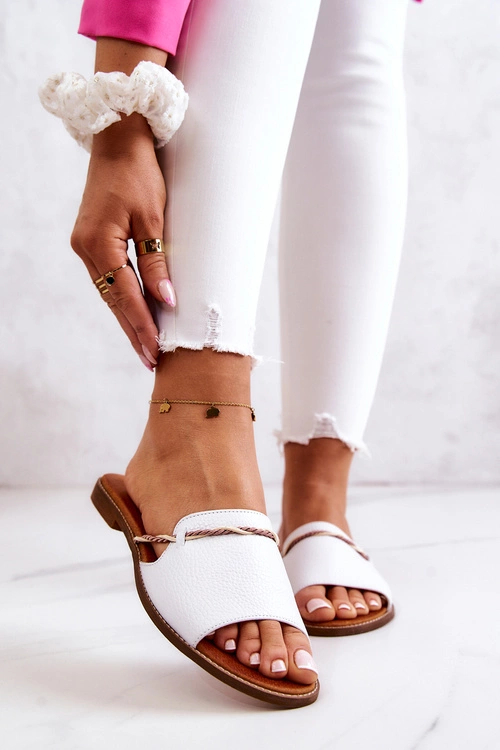 Skórzane Klapki Lewski Shoes 3047 Białe