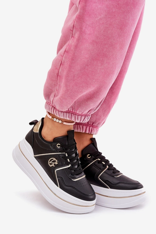 Damskie Buty Sportowe Na Platformie Czarne Caldeno