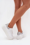 Sneakersy Damskie Na Platformie Big Star SS274245 Biało-Srebrne