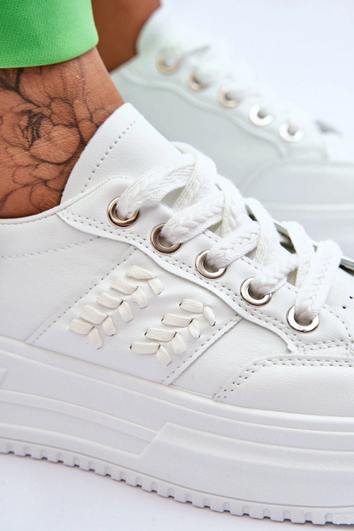 Modne Damskie Sneakersy Na Platformie Białe Claribel