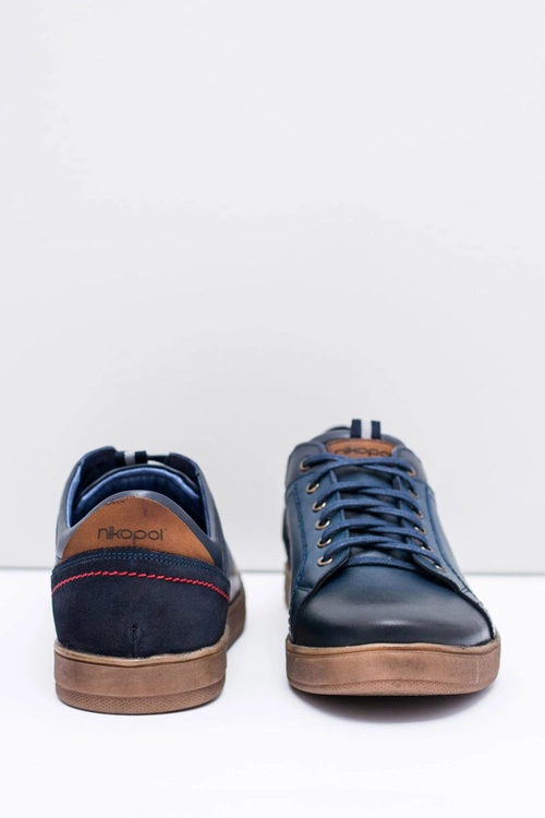 Granatowe Skórzane Męskie Sportowe Półbuty Nikopol Design
