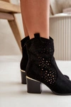 Ażurowe Botki Na Słupku Z Eko Zamszu Zapinane Na Zamek Czarne Sevana