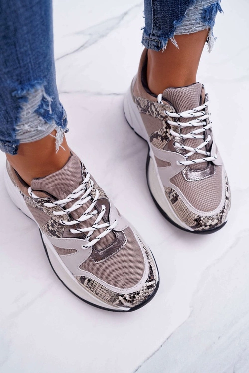 Damskie Sportowe Obuwie Beżowe Skóra Węża Larey