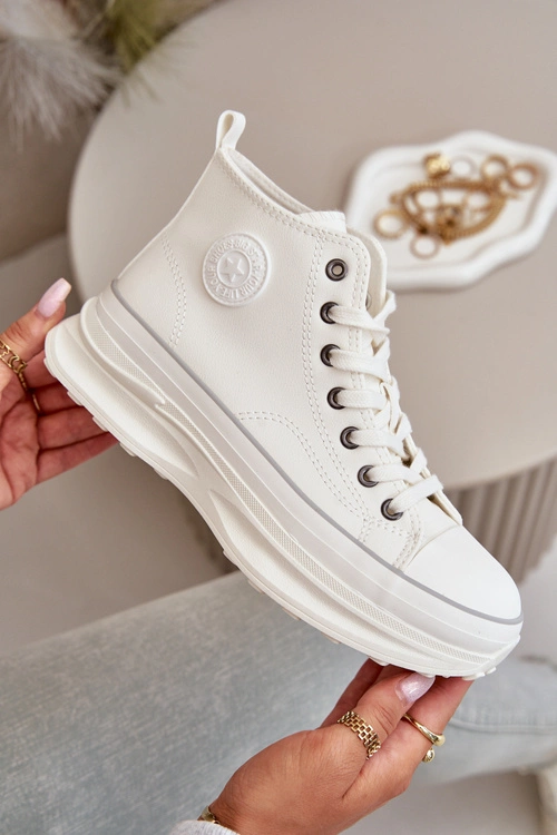 Trampki Damskie Na Platformie Eko Skórzane Big Star OO274064 Białe