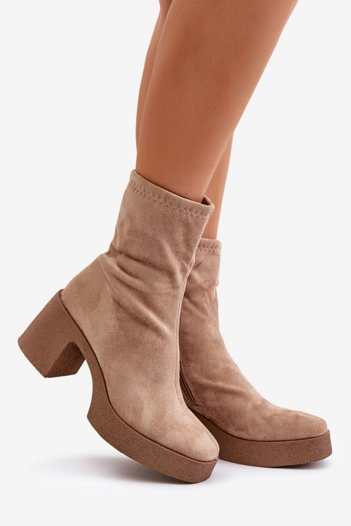 Botki Damskie Na Platformie I Masywnym Obcasie S.Barski HY42-739 Beżowe