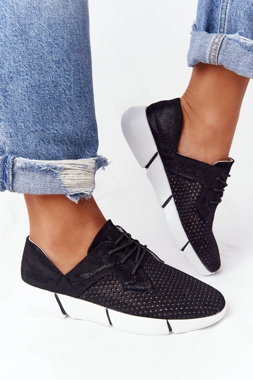 Damskie Skórzane Sportowe Buty Czarne Day Trip