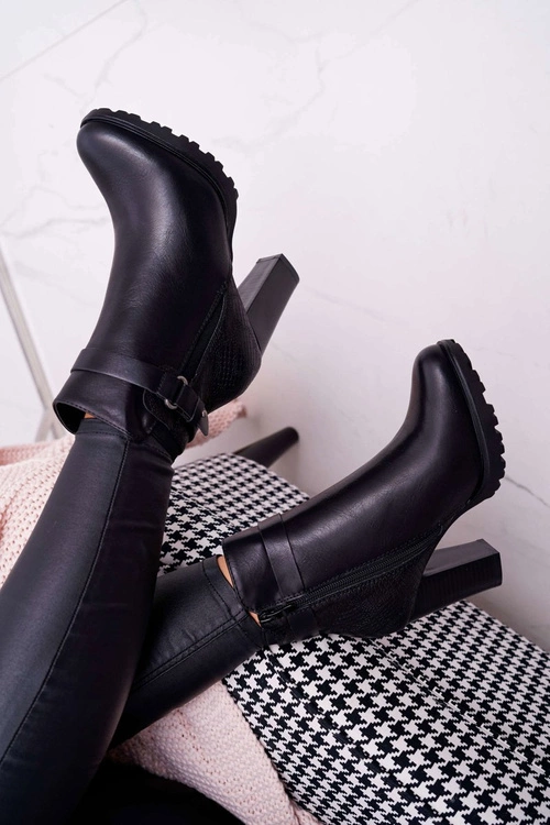 Damskie Botki Na Słupku Ocieplane Czarne Devin