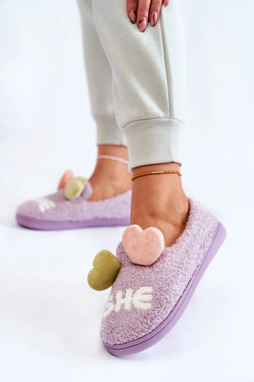 Damskie Wsuwane Papcie Z Sercami Fioletowe Alasca
