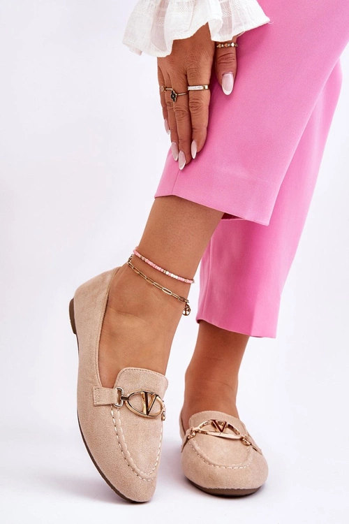 Zamszowe Mokasyny Z Ozdobnym Elementem Beżowe Reed