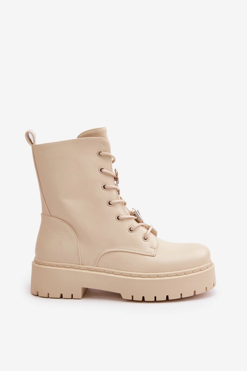 Ocieplane Botki Workery Damskie Z Przypinkami Beżowe Avorira