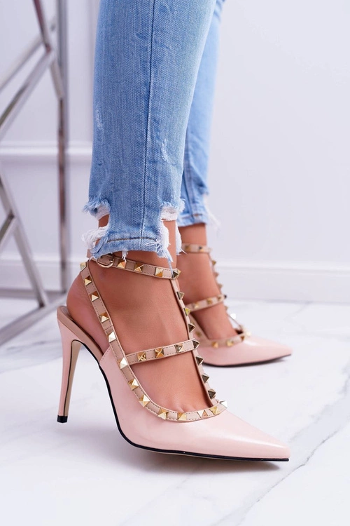 Szpilki damskie Vices Lakierowane Pudrowe z Ćwiekami Dżety Valenti