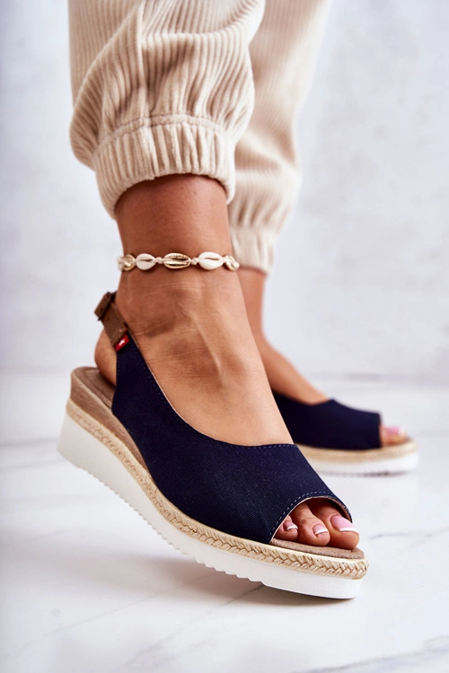 Damskie Sandały Na Koturnie Big Star JJ276046 Granatowe