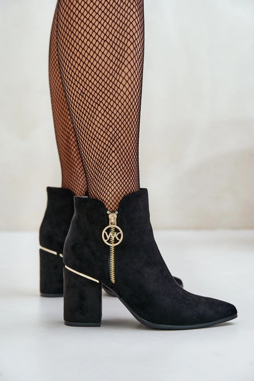 Botki Damskie Na Słupku Z Noskami W Szpic Eko Zamszowe Ocieplane Czarne Raisha