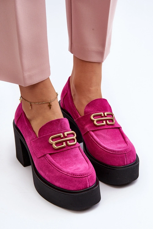 Zazoo 20170 Półbuty Zamszowe Damskie Na Słupku Fuksja