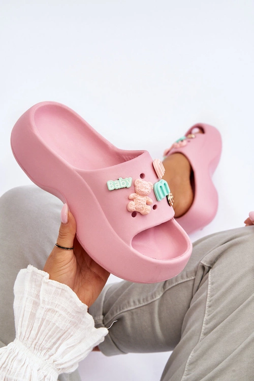 Miękkie Damskie Piankowe Klapki Z Ozdobami Różowe Lorie