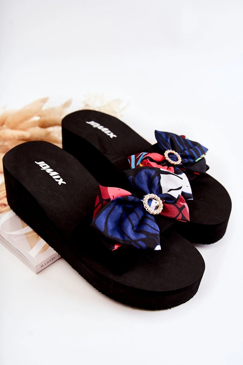 Damskie Piankowe Klapki Na Koturnie Czarne Silana