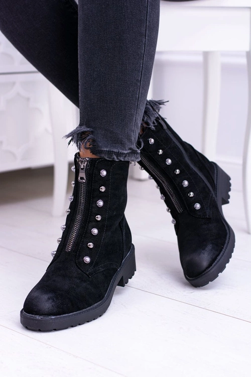 Czarne Damskie Botki Ocieplane Trapery Dowito