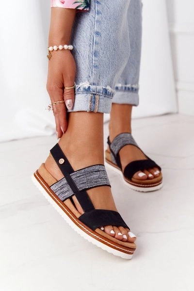 Sandały Ze Srebrnym Ściągaczem Czarne Almeria