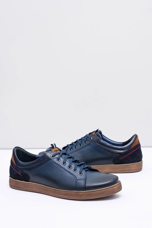 Granatowe Skórzane Męskie Sportowe Półbuty Nikopol Design