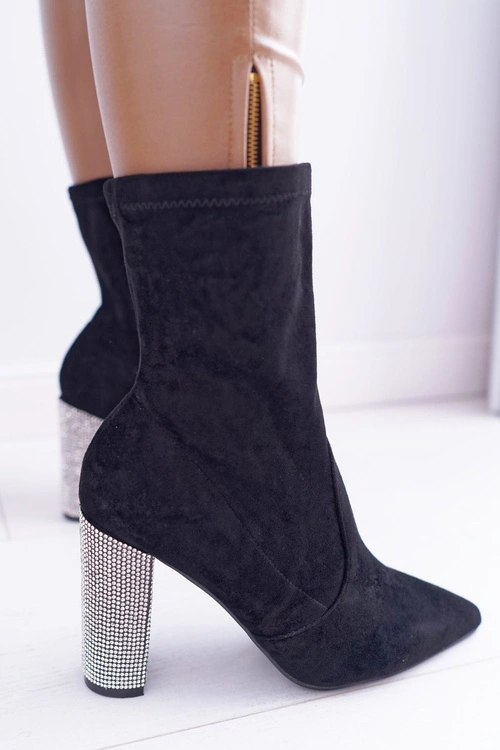 Damskie Botki Czarne Na Słupku Zamszowe Hendo