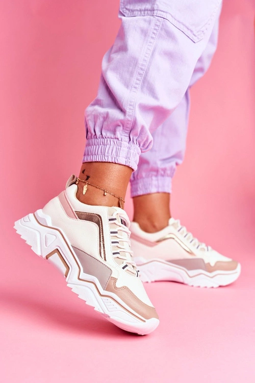 Sportowe Damskie Buty Biało Beżowe Rollen