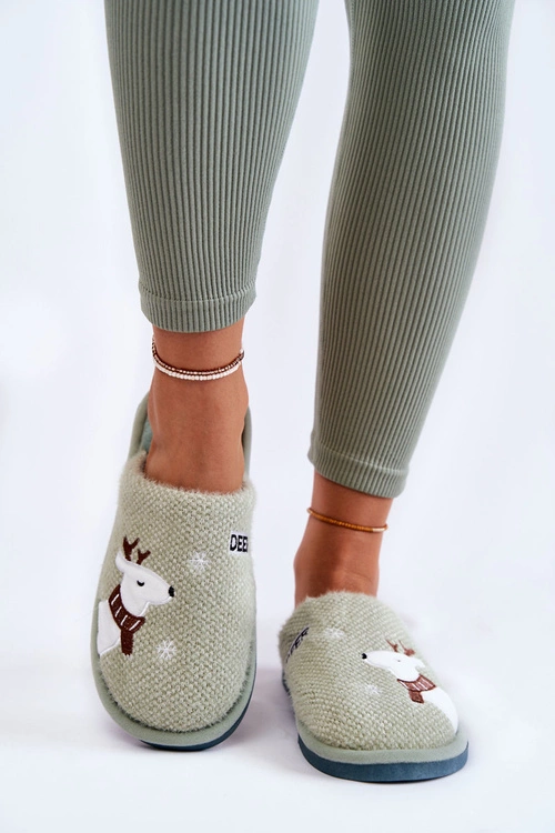 Damskie Świąteczne Papcie Z Reniferem Zielone Millio