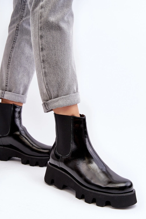 Botki Sztyblety Damskie Skórzane Na Masywnej Podeszwie Laura Messi 2571 Czarne