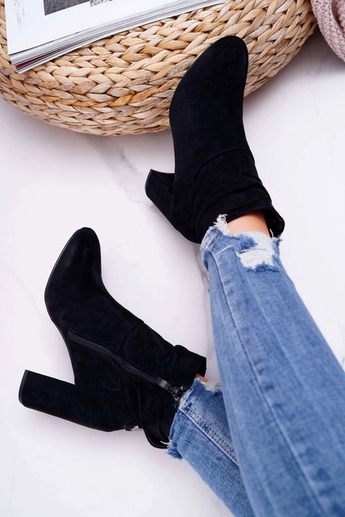 Botki Damskie Na Słupku Zamszowe Czarne Greybond