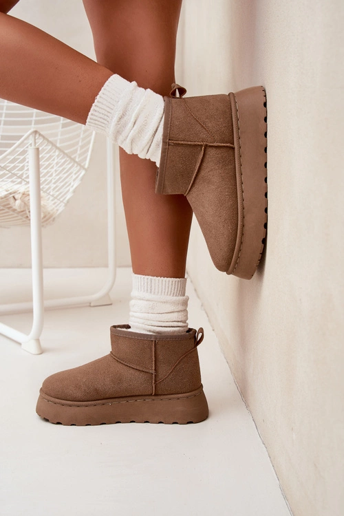 Śniegowce Damskie Na Platformie Ocieplane Futerkiem Khaki Vesirae