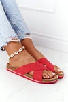 Skórzane Profilowane Klapki Big Star HH274598 Czerwone