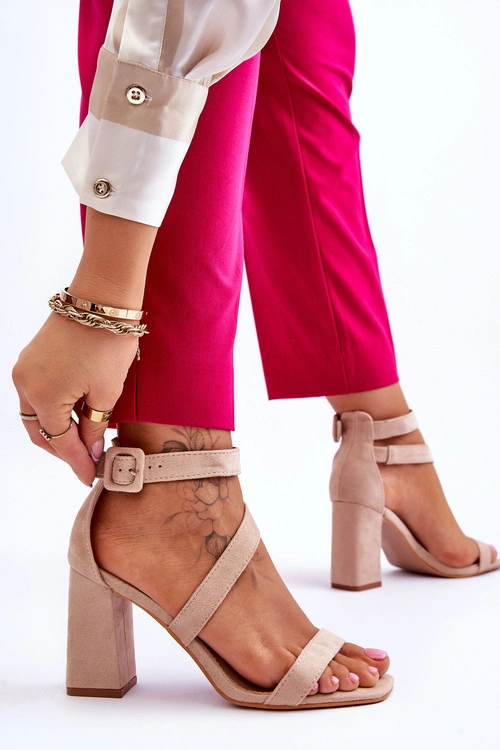 Damskie Zamszowe Sandały Na Obcasie Beżowe Lanes