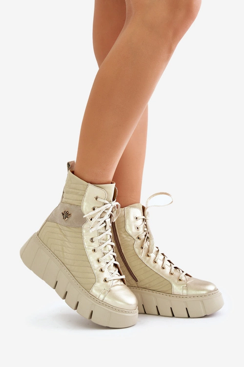 Skórzane Botki Na Platformie Maciejka 06751-25 Złote