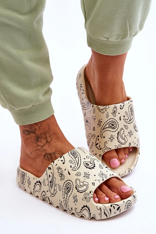 Modne Damskie Klapki Na Masywnej Platformie Beżowe Lorette